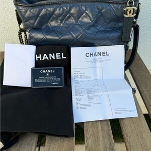 CHANEL Gabrielle Zip Closure Hobo Bag Medium Blue Leather